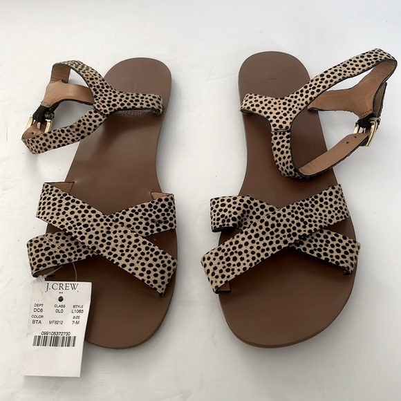 J by J. Crew Women's Calf Hair Animal Print Crisscross Sandals Size 7M NWT - Picture 2 of 3